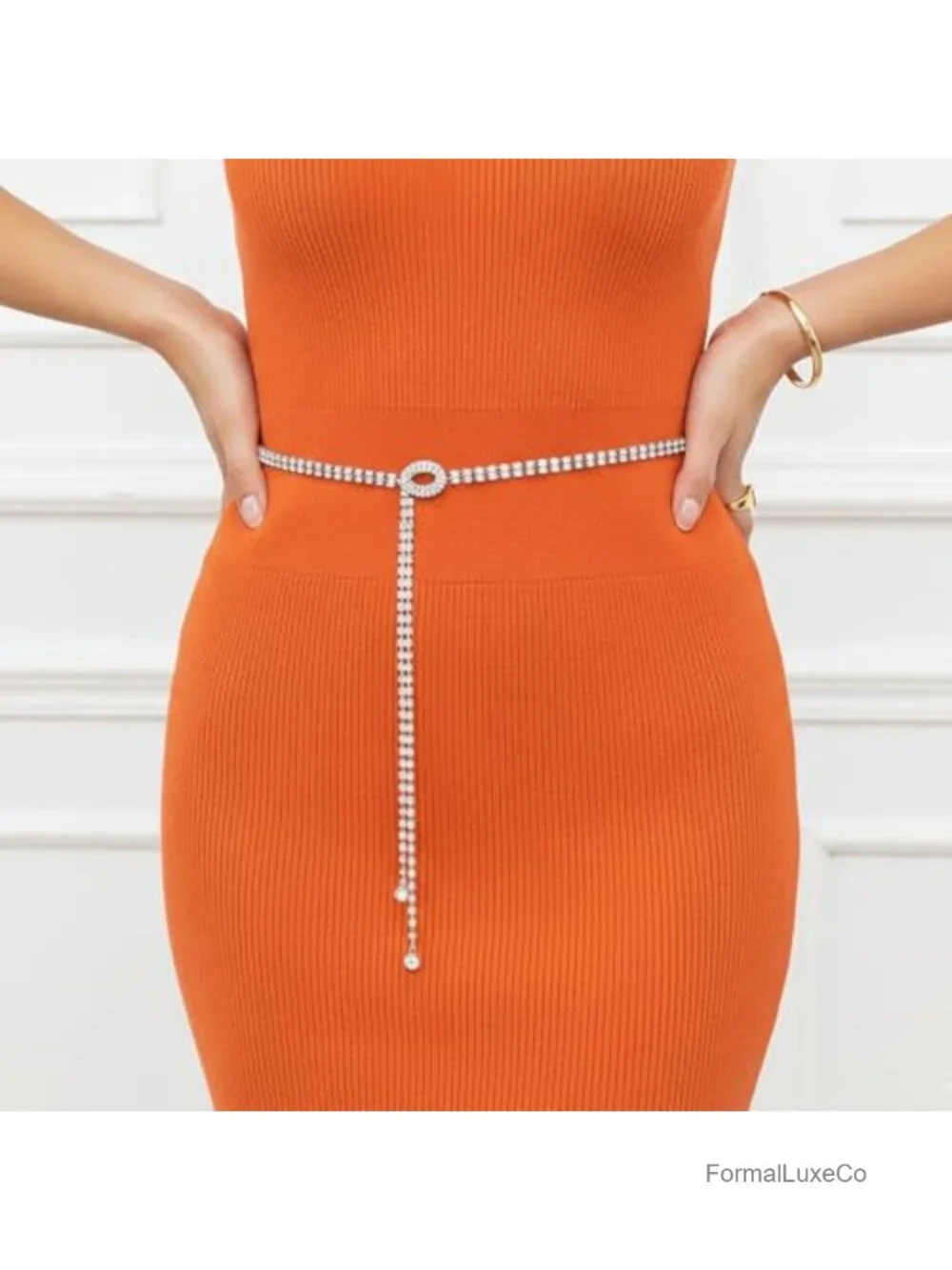 Rhinestone Bling Chain Belt, Adjustable Silver Crystal Belt for Dresses Wedding